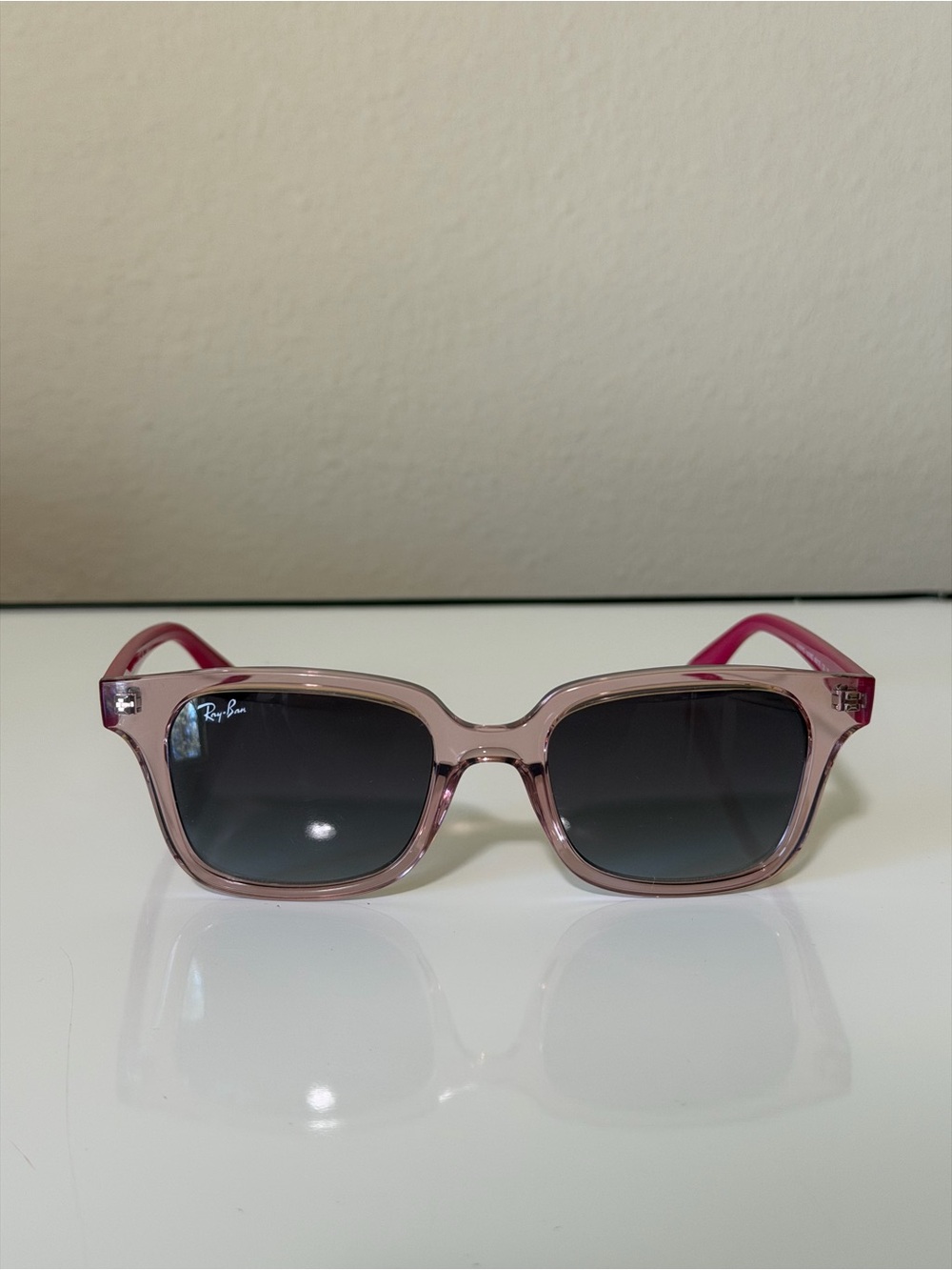 Ray-Ban Junior Pink Transparent Frame Sunglasses with Gradient Lenses